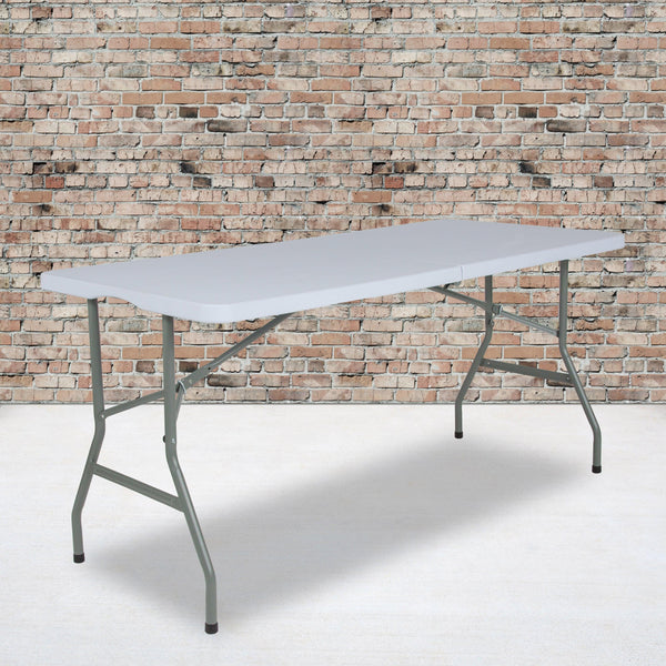 4.97-Foot Bi-Fold Granite White Plastic Folding Table with Handle - Event Table