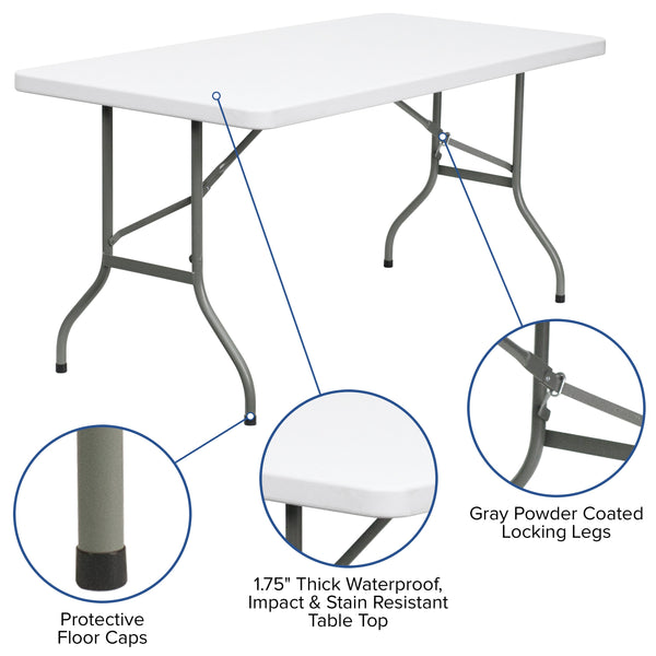 5-Foot Granite White Plastic Folding Table - Banquet / Event Folding Table