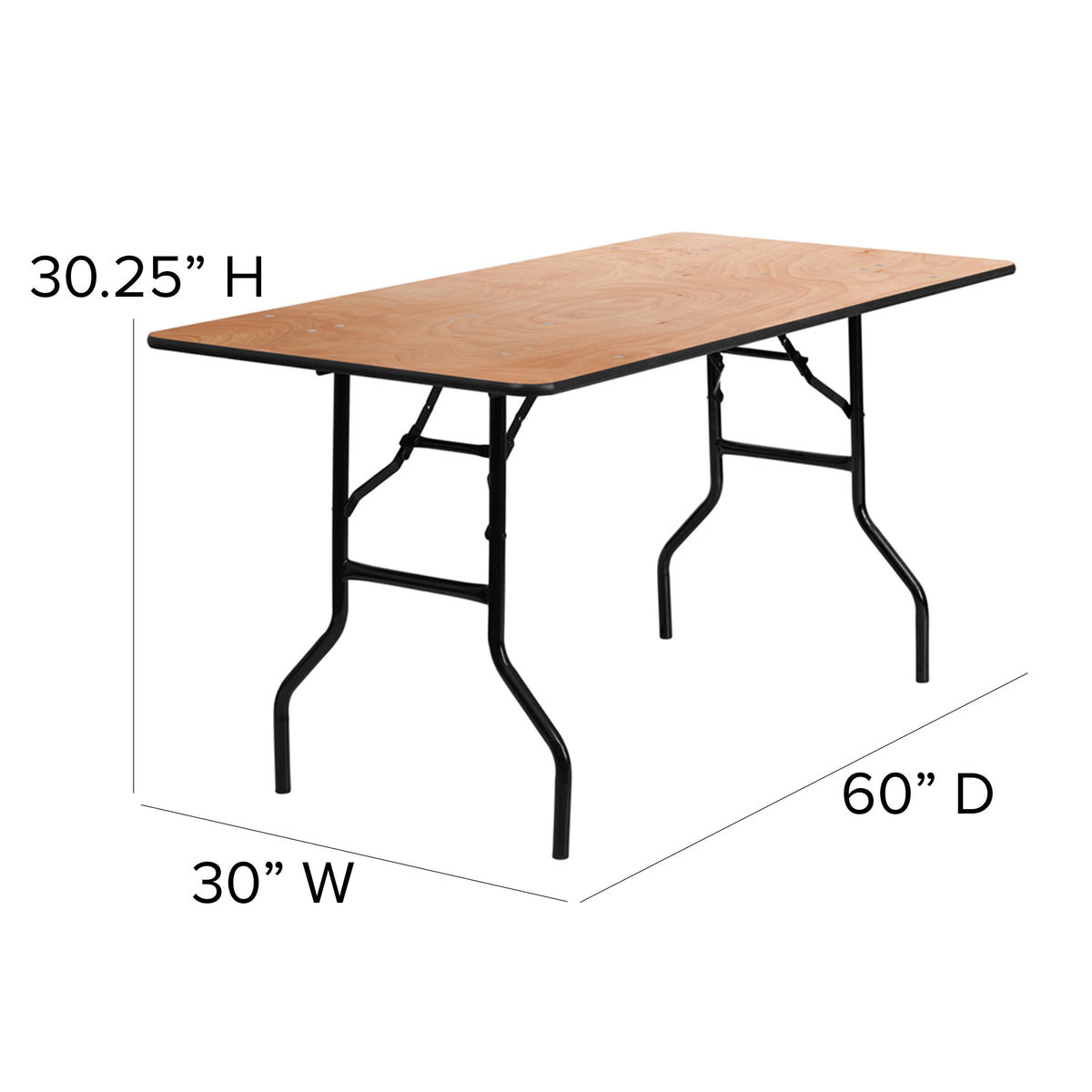 5-Foot Rectangular Wood Folding Banquet Table with Clear Coated Finished Top