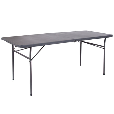 6-Foot Bi-Fold Plastic Banquet and Event Folding Table with Carrying Handle - View 1