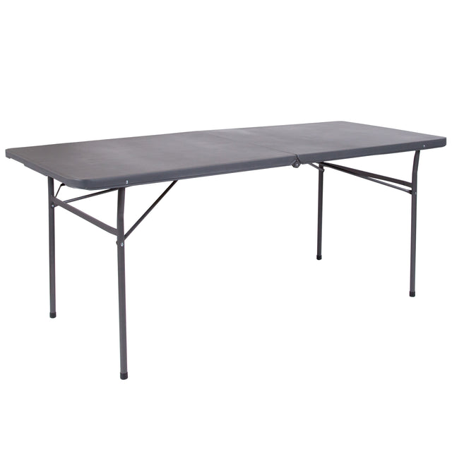 6-Foot Bi-Fold Plastic Banquet and Event Folding Table with Carrying Handle - View 1