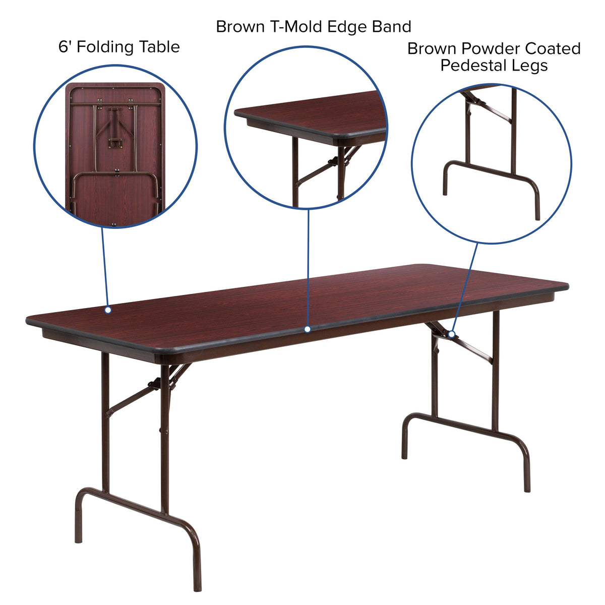 6-Foot High Pressure Mahogany Laminate Folding Banquet & Catering Table