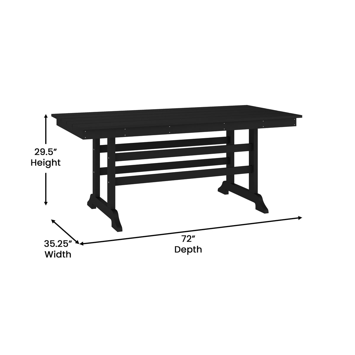 Black |#| Commercial Grade Indoor-Outdoor 72" Rectangle Adirondack Style Table in Black