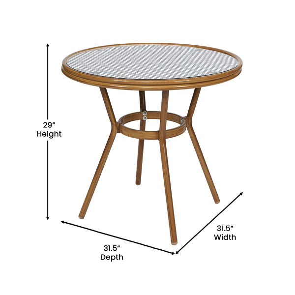 Navy & White Rattan/Natural Frame |#| Indoor/Outdoor Commercial Bistro Set with Table and 4 Chairs in Navy/Wht