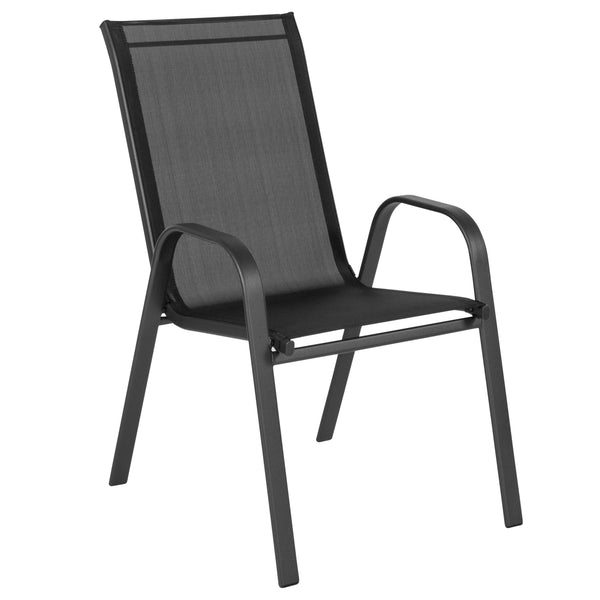 Black |#| Commercial 5 Pc Outdoor Patio Dining Set with Glass Table and 4 Chairs - Black