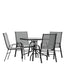 Brazos 5 Piece Outdoor Patio Dining Set - Tempered Glass Patio Table, 4 Flex Comfort Stack Chairs