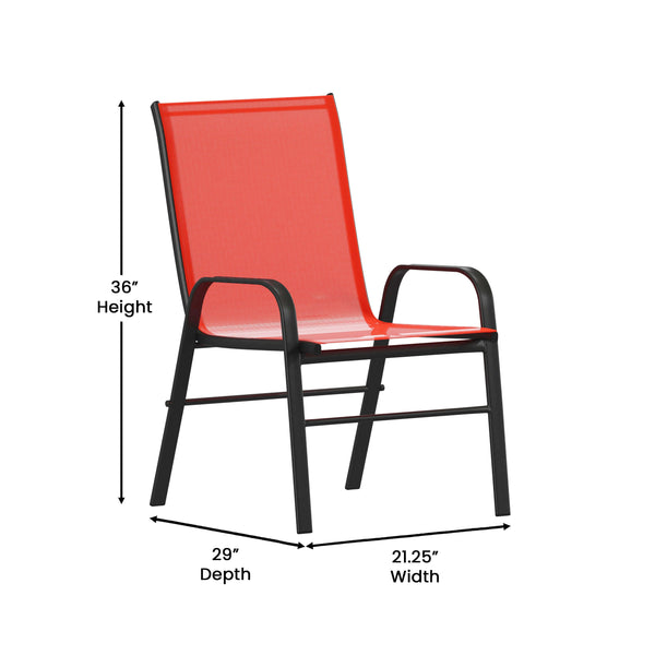 Red |#| 5 Piece Patio Dining Set - 55" Glass Patio Table, 4 Red Flex Stack Chairs