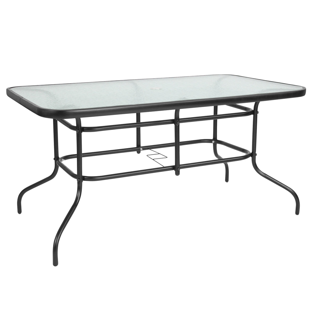 Red |#| 5 Piece Patio Dining Set - 55" Glass Patio Table, 4 Red Flex Stack Chairs