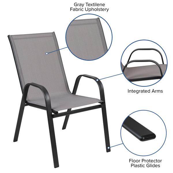Gray |#| 5 Piece Patio Dining Set - 55" Glass Patio Table, 4 Gray Flex Stack Chairs