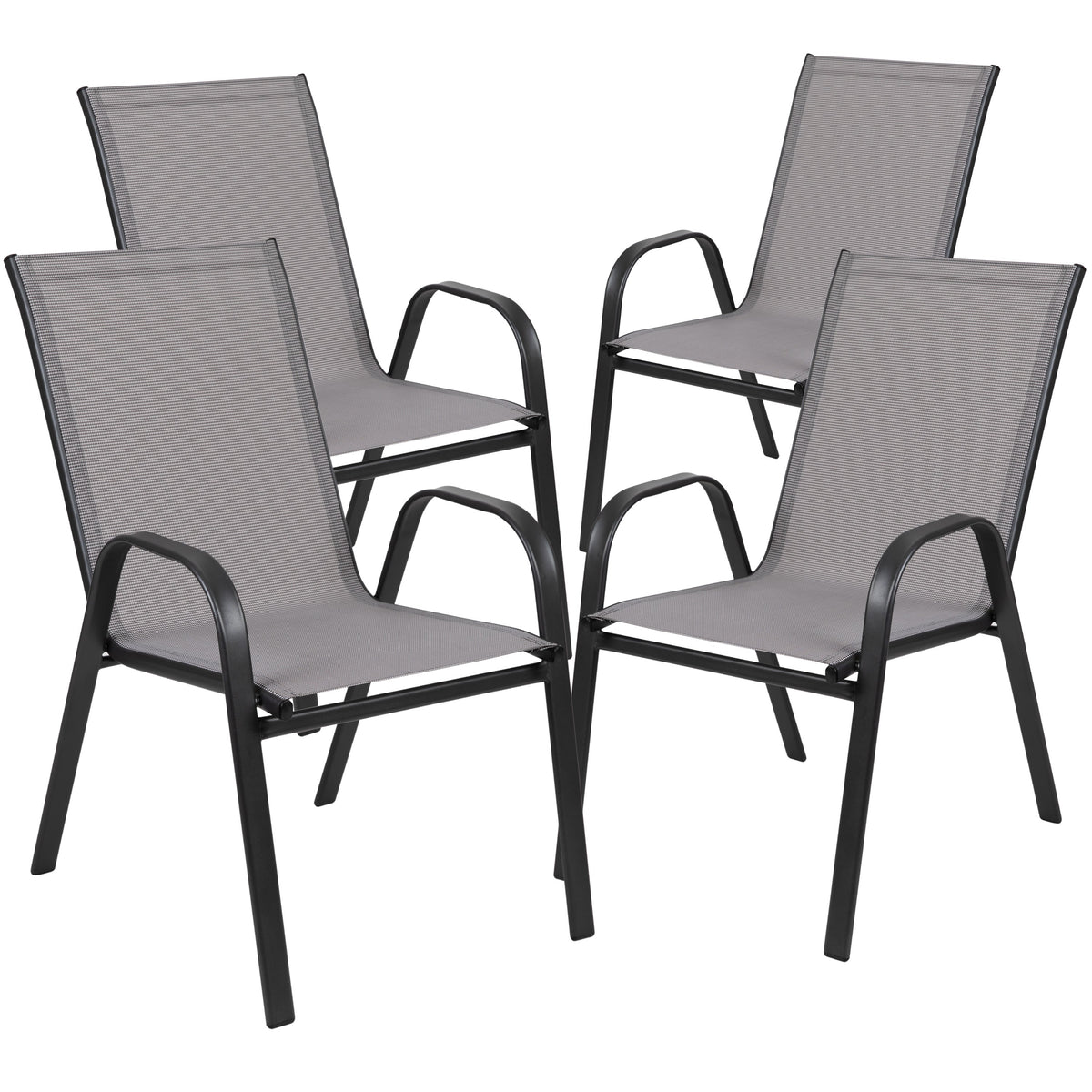 Gray |#| 5 Piece Patio Dining Set - 55" Glass Patio Table, 4 Gray Flex Stack Chairs