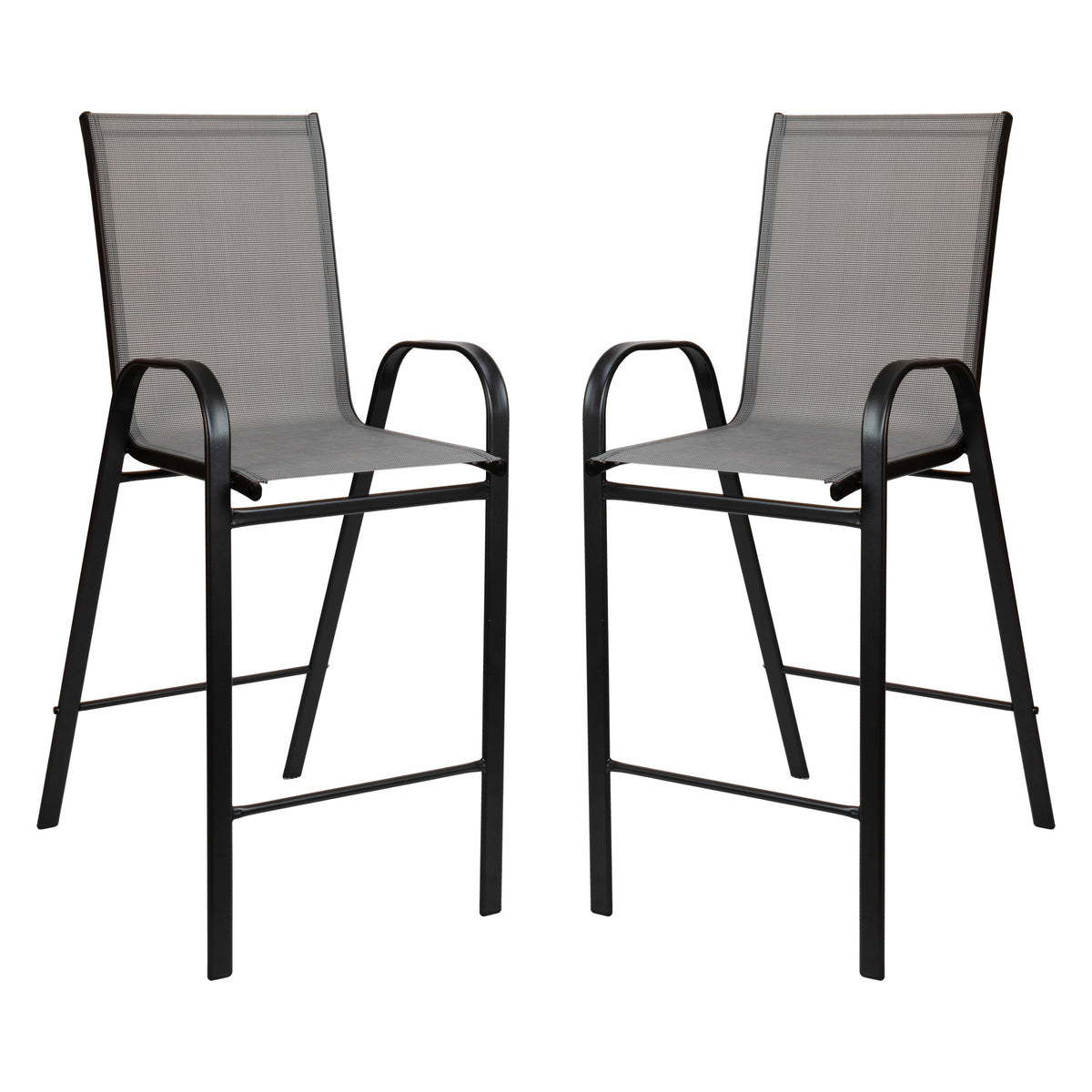 Gray |#| 3 Piece Outdoor Bar Height Set-Glass Patio Bar Table-Gray All-Weather Barstools