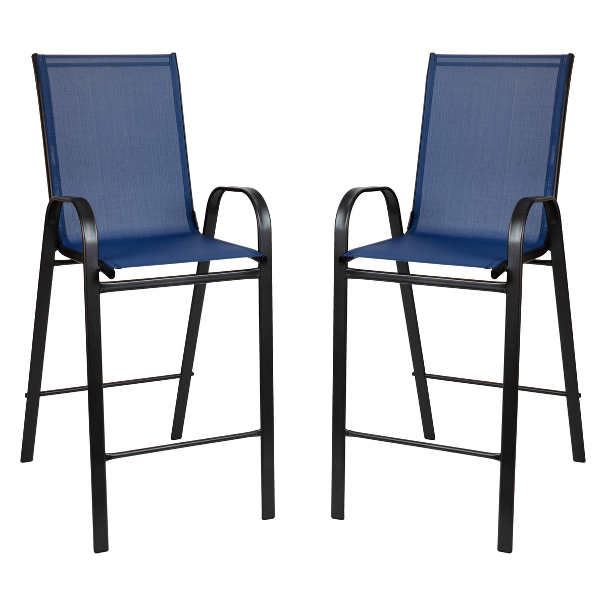 Navy |#| 3 Piece Outdoor Bar Height Set-Glass Patio Bar Table-Navy All-Weather Barstools