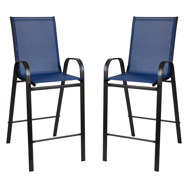 Navy |#| 3 Piece Outdoor Bar Height Set-Glass Patio Bar Table-Navy All-Weather Barstools
