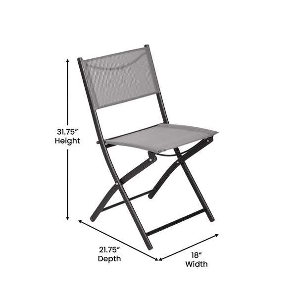 Gray |#| 2 Pack Commercial Outdoor Flex Comfort Folding Chair with Metal Frame in Gray