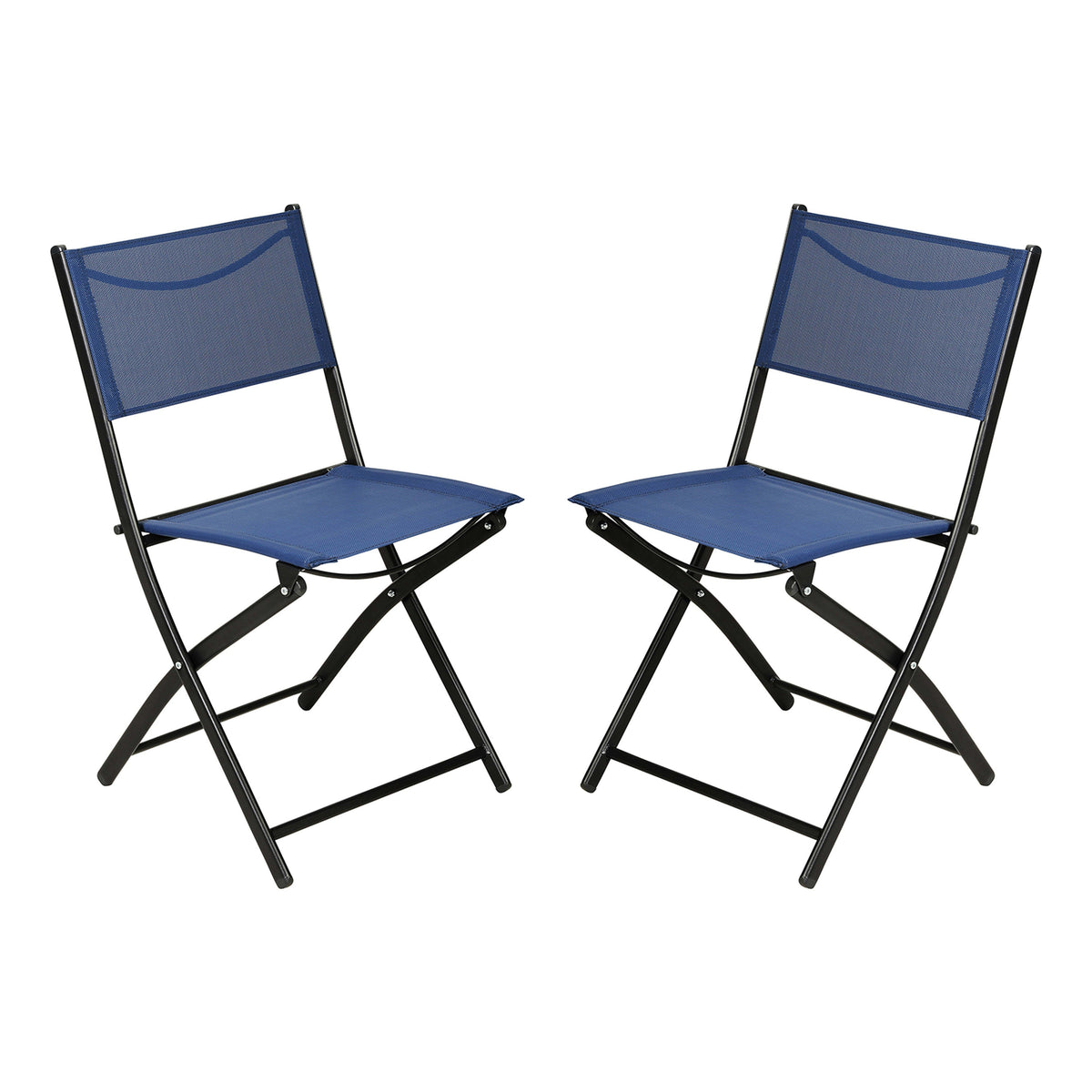 Navy |#| 2 Pack Commercial Outdoor Flex Comfort Folding Chair with Metal Frame in Navy