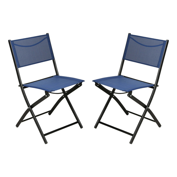Navy |#| 2 Pack Commercial Outdoor Flex Comfort Folding Chair with Metal Frame in Navy
