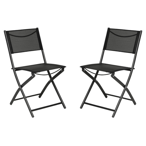 Black |#| 2 Pack Commercial Outdoor Flex Comfort Folding Chair with Metal Frame in Black
