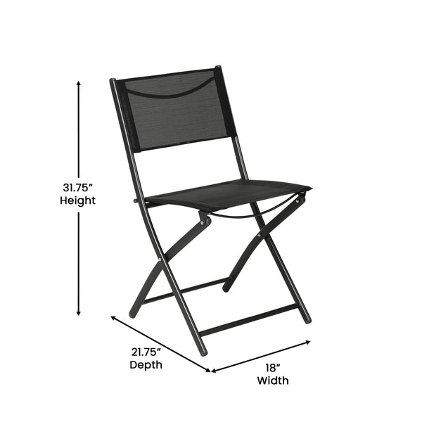 Black |#| 2 Pack Commercial Outdoor Flex Comfort Folding Chair with Metal Frame in Black