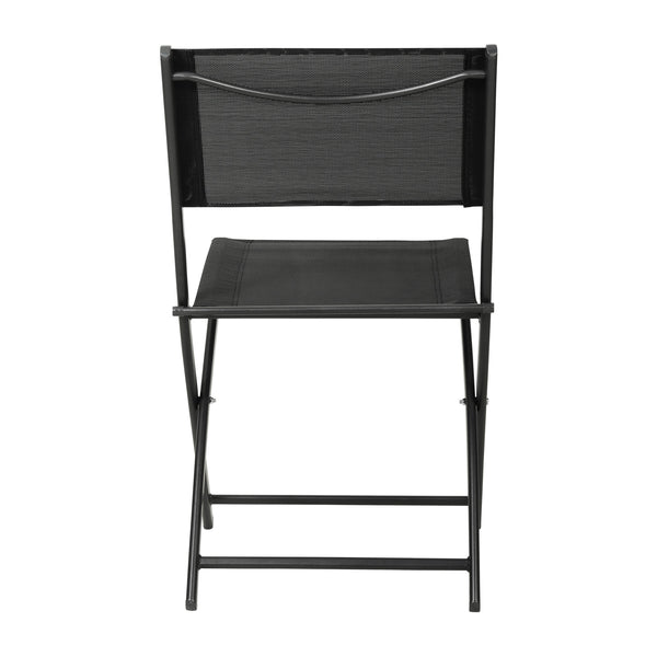 Black |#| 2 Pack Commercial Outdoor Flex Comfort Folding Chair with Metal Frame in Black