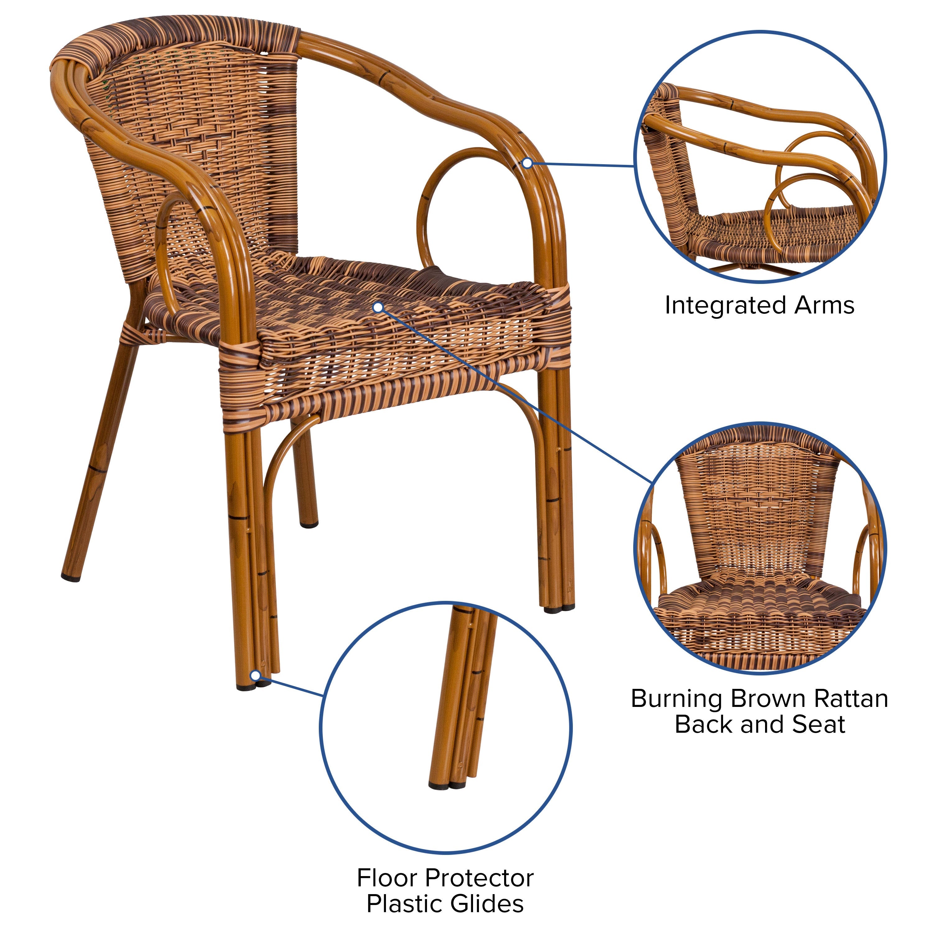 Cadiz Series Rattan Restaurant Patio Chair with Bamboo Aluminum Frame