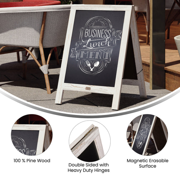 White Wash,30inchH x 20inchW |#| Indoor/Outdoor 30x20 Freestanding Whitewashed Wood A-Frame Magnetic Chalkboard