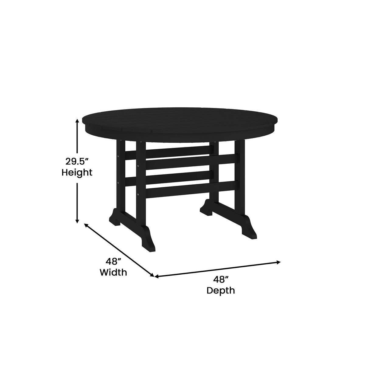 Black |#| Commercial Grade Indoor-Outdoor 48" Round Adirondack Style Table in Black