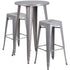 Commercial Grade 24" Round Metal Indoor-Outdoor Bar Table Set with 2 Square Seat Backless Stools