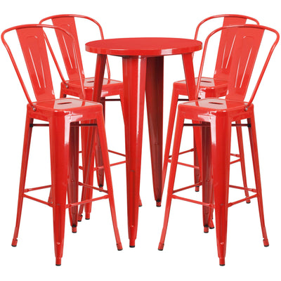 Commercial Grade 24" Round Metal Indoor-Outdoor Bar Table Set with 4 Cafe Stools - View 1