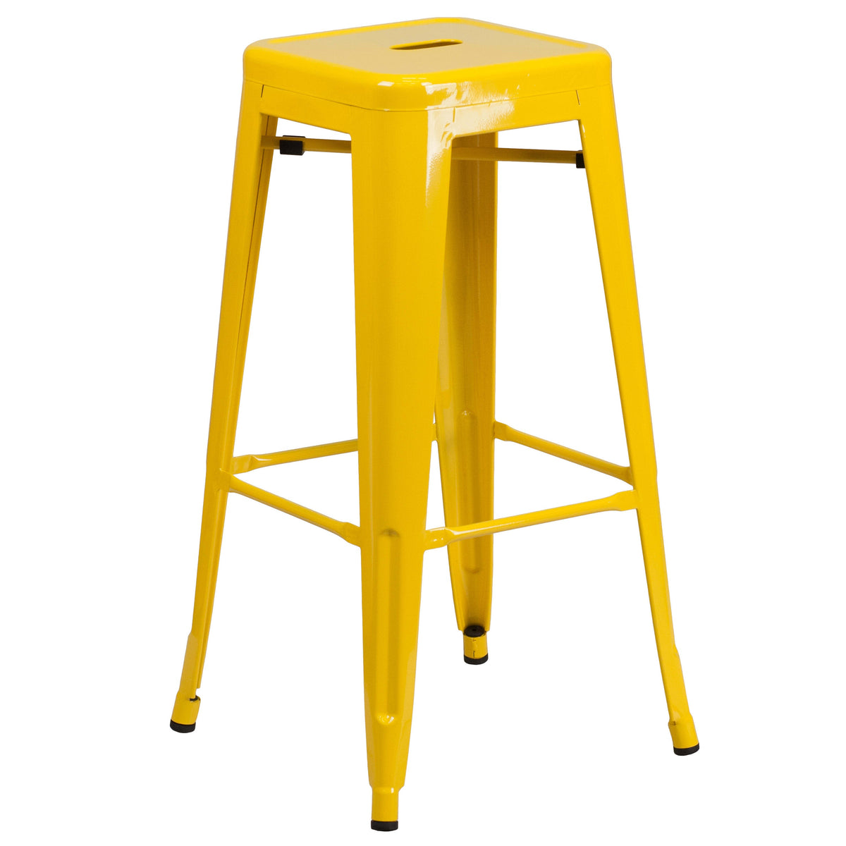 Yellow |#| 24inch Round Yellow Metal Indoor-Outdoor Bar Table Set with 4 Backless Stools