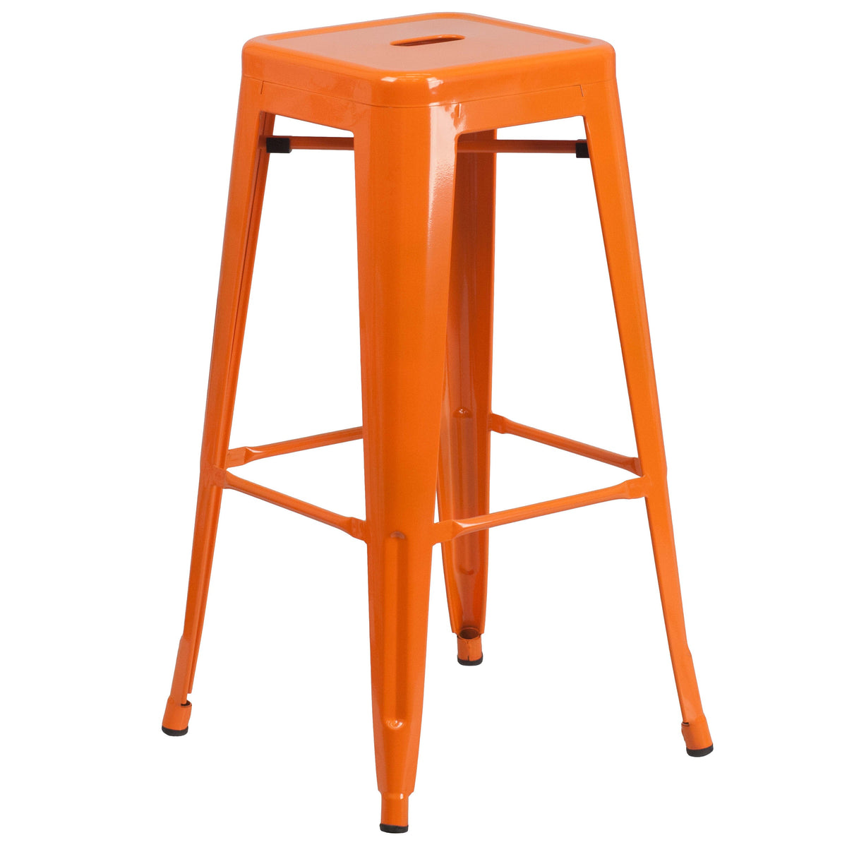 Orange |#| 24inch Round Orange Metal Indoor-Outdoor Bar Table Set with 4 Backless Stools