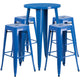 Blue |#| 24inch Round Blue Metal Indoor-Outdoor Bar Table Set with 4 Backless Stools