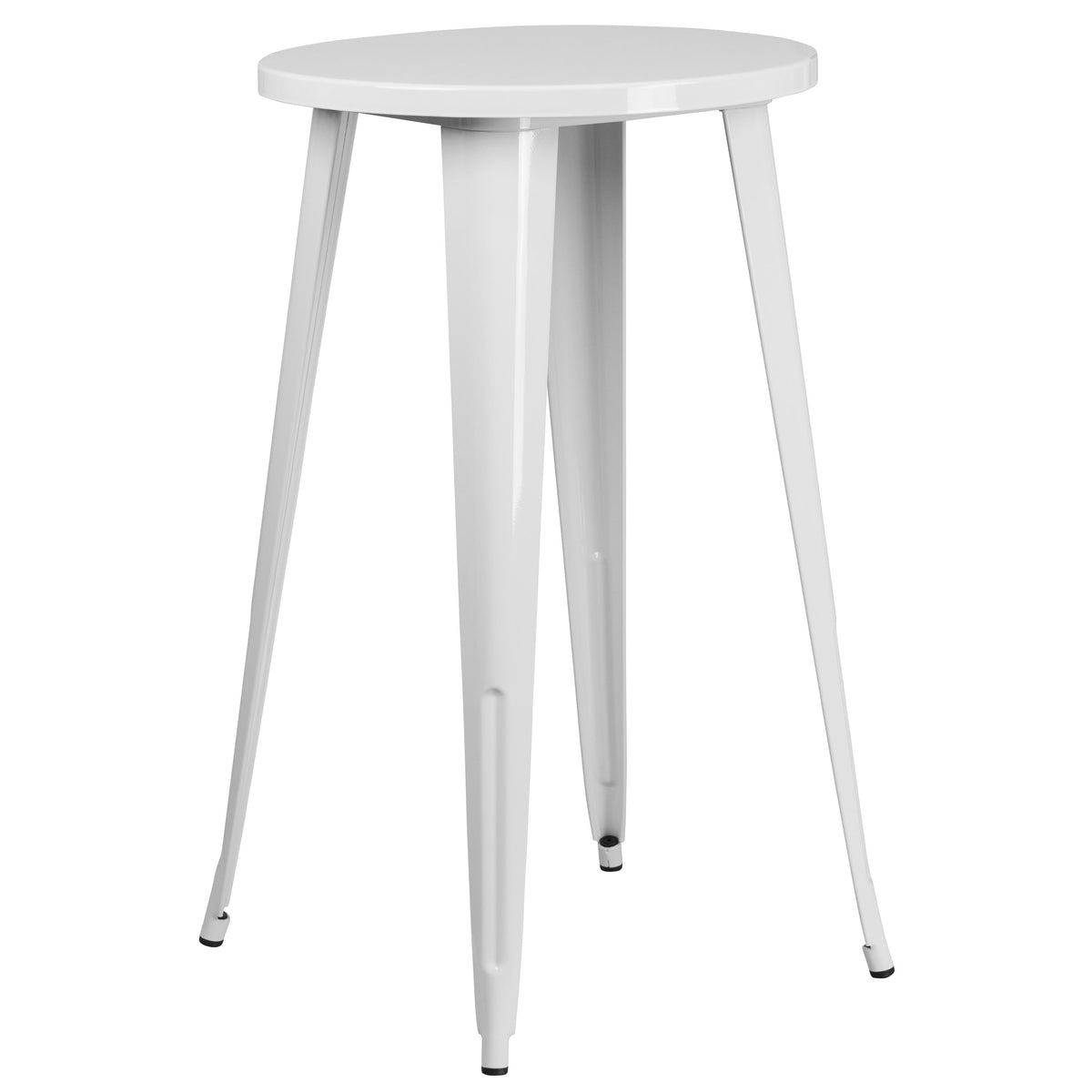 White |#| 24inch Round White Metal Indoor-Outdoor Bar Table Set with 4 Backless Stools