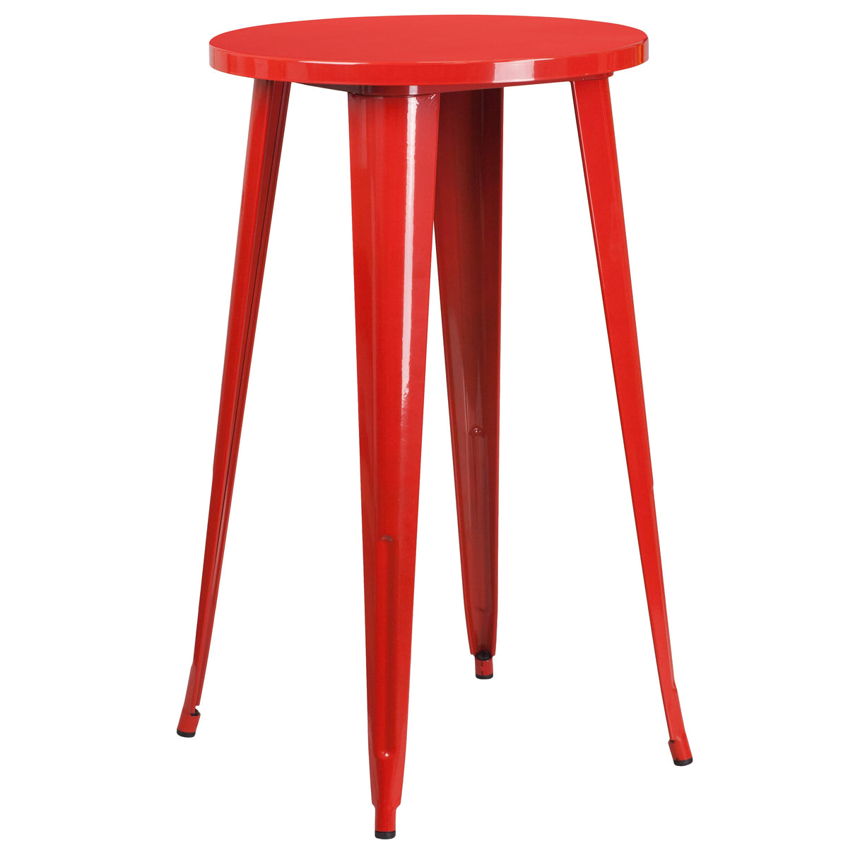 Red |#| 24inch Round Red Metal Indoor-Outdoor Bar Table Set with 4 Backless Stools