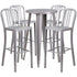 Commercial Grade 24" Round Metal Indoor-Outdoor Bar Table Set with 4 Vertical Slat Back Stools