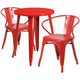 Red |#| 24inch Round Red Metal Indoor-Outdoor Table Set with 2 Arm Chairs - Patio Set