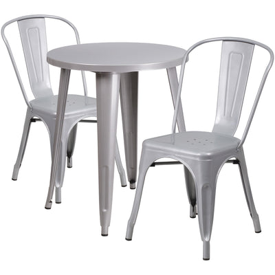 Commercial Grade 24" Round Metal Indoor-Outdoor Table Set with 2 Cafe Chairs - View 1