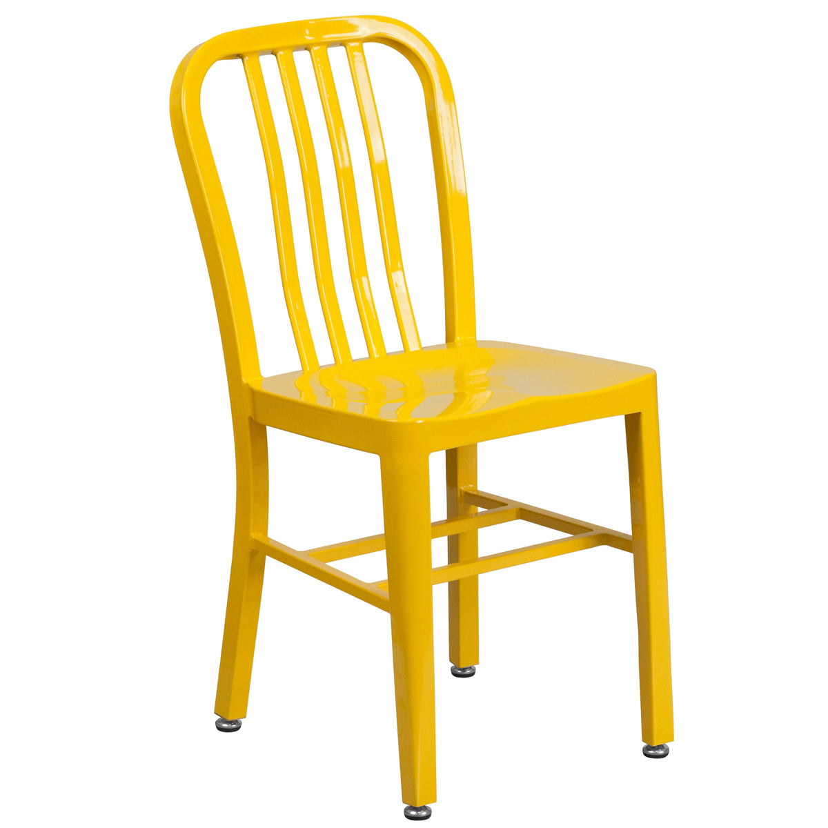 Yellow |#| 30inch Round Yellow Metal Indoor-Outdoor Table Set with 2 Vertical Slat Back Chairs