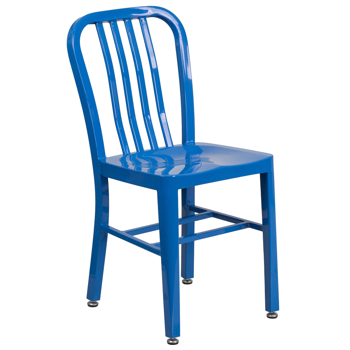 Blue |#| 30inch Round Blue Metal Indoor-Outdoor Table Set with 2 Vertical Slat Back Chairs