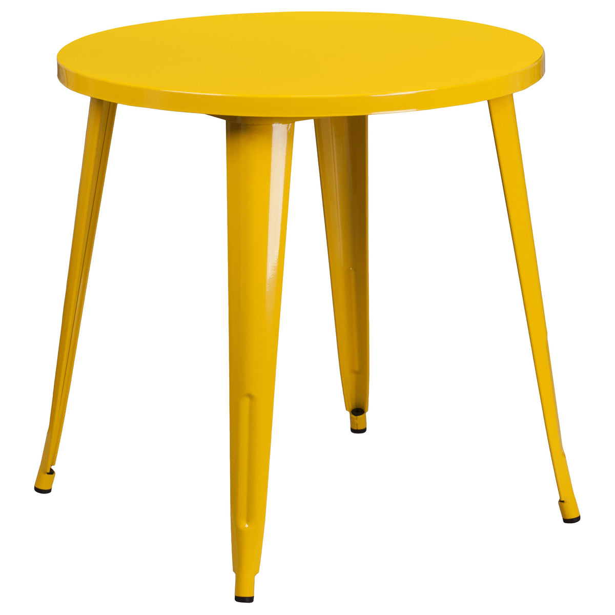 Yellow |#| 30inch Round Yellow Metal Indoor-Outdoor Table Set with 2 Vertical Slat Back Chairs