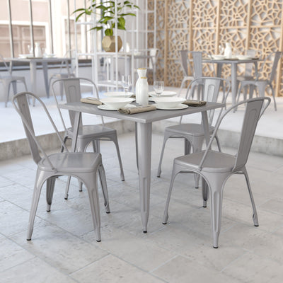 Commercial Grade 35.5" Square Metal Indoor-Outdoor Table - View 2