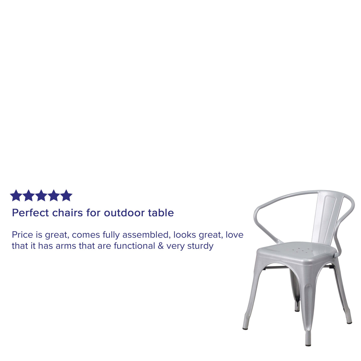 Silver |#| Silver Metal Indoor-Outdoor Chair with Arms - Restaurant Furniture