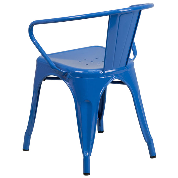 Blue |#| Blue Metal Indoor-Outdoor Chair with Arms - Restaurant Chair - Bistro Chair