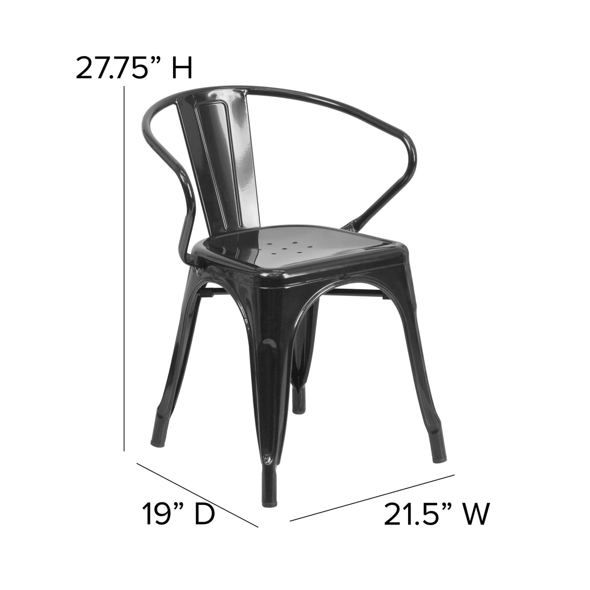 Black |#| Black Metal Indoor-Outdoor Chair with Arms - Restaurant Chair - Bistro Chair