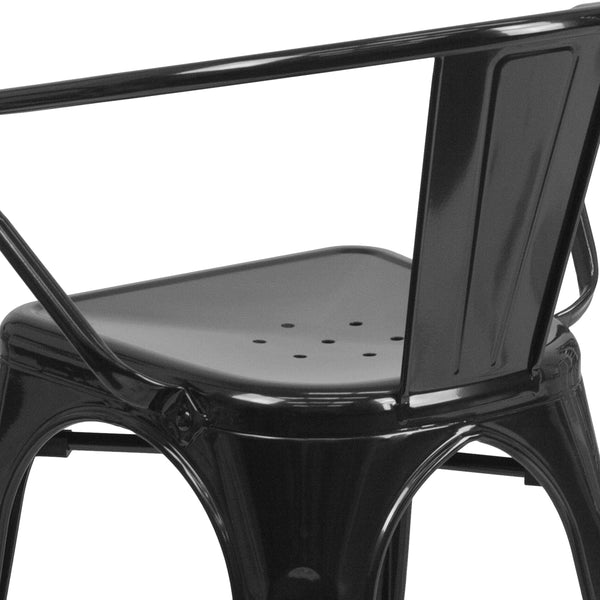 Black |#| Black Metal Indoor-Outdoor Chair with Arms - Restaurant Chair - Bistro Chair