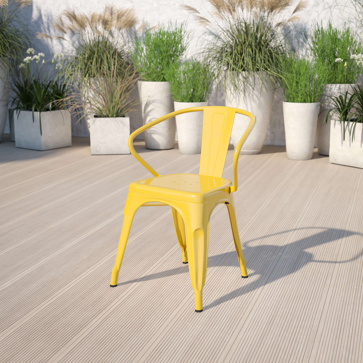 Yellow |#| Yellow Metal Indoor-Outdoor Chair with Arms - Restaurant Furniture