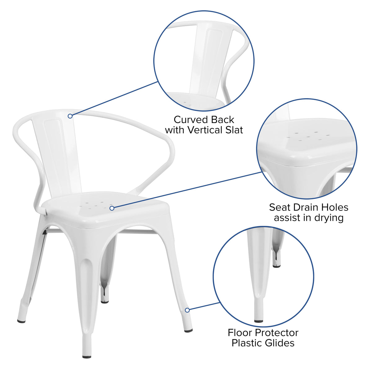 White |#| White Metal Indoor-Outdoor Chair with Arms - Restaurant Furniture