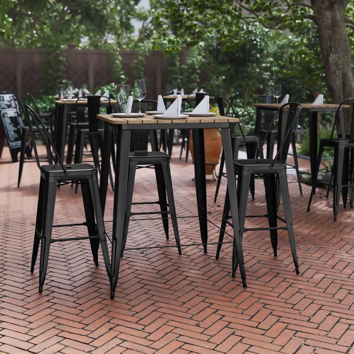 Brown/Black |#| 31.5inch SQ Commercial Poly Bar Top Restaurant Table with Steel Frame-Brown/Black