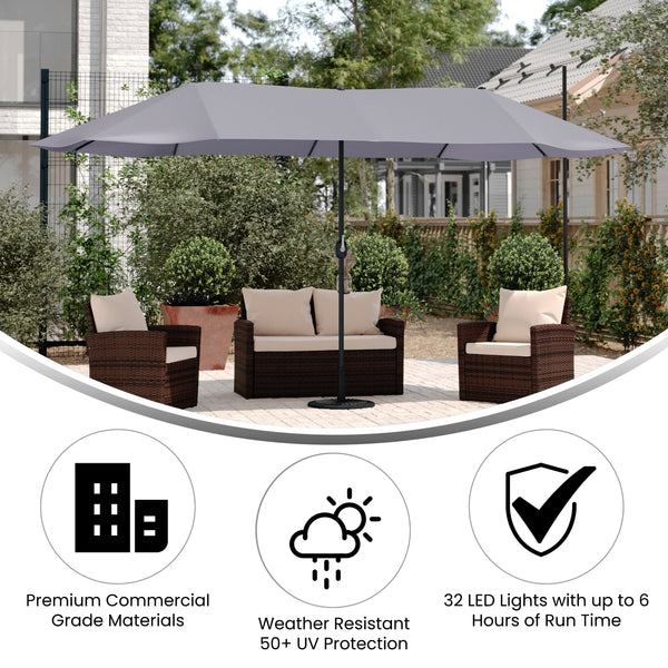 Flash Furniture 15 ft. Elizabeth Commercial Grade Triple Head Patio Umbrella with Crank & Easy Lift Functionality Gray Flash Furniture 15 ft. Elizabeth Commercial Grade Triple Head Patio Umbrella with Crank & Easy Lift Functionality Gray
