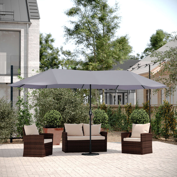 lands end patio umbrella Flash Furniture 15 ft. Elizabeth Commercial Grade Triple Head Patio Umbrella with Crank & Easy Lift Functionality Gray