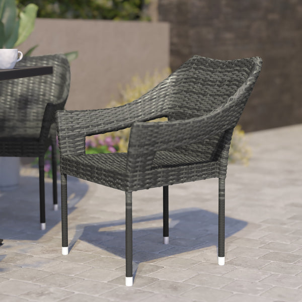 Gray |#| All Weather Commercial Grade PE Rattan Stacking Patio Chairs in Gray